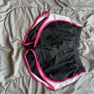 Nike Black and Pink Athletic Shorts with Curved Seams